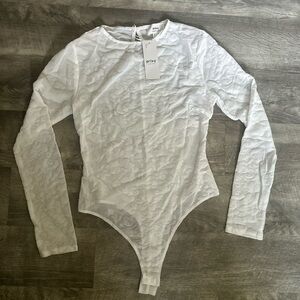 NWT women’s sheer floral white long sleeve bodysuit